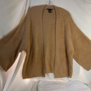 TWO TWENTY FIVE PLUSH CARDIGAN, TAN, SIZE LARGE